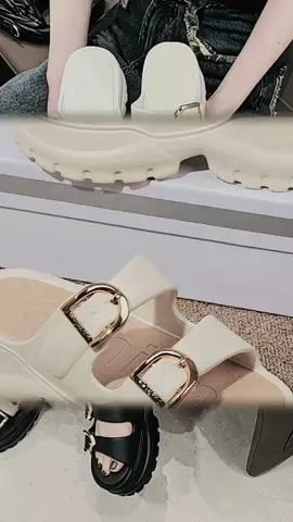 Dép Nữ Bánh Mì Hai Quai Ngang Khoá Mạ Vàng Đế Tăng Chiều 6cm Mẫu Mới ##xuhuongtiktok##review##lenxuhuong##phoidoxinh##giaydep