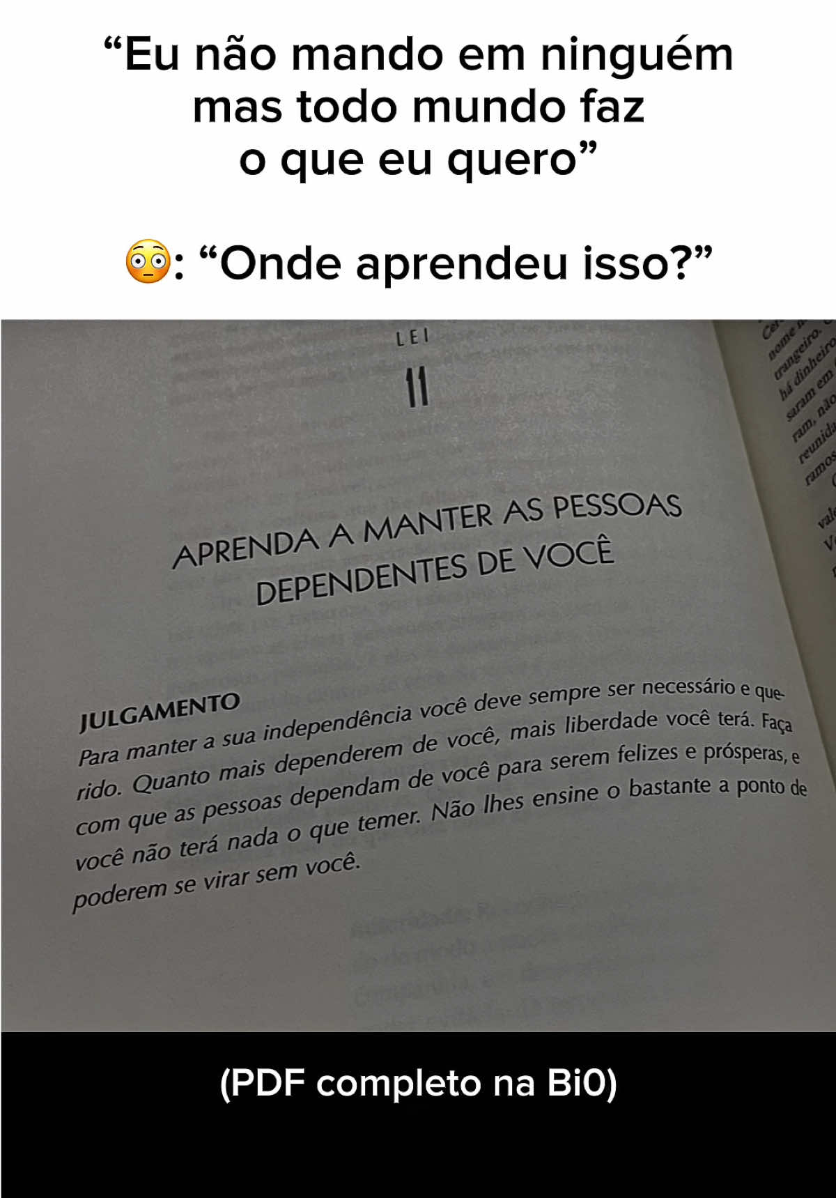 Nome do livro?👇 • As 48 leis do poder (PDF completo na bi0) #dicasdelivros #poder #manipulação #sedução #controle 