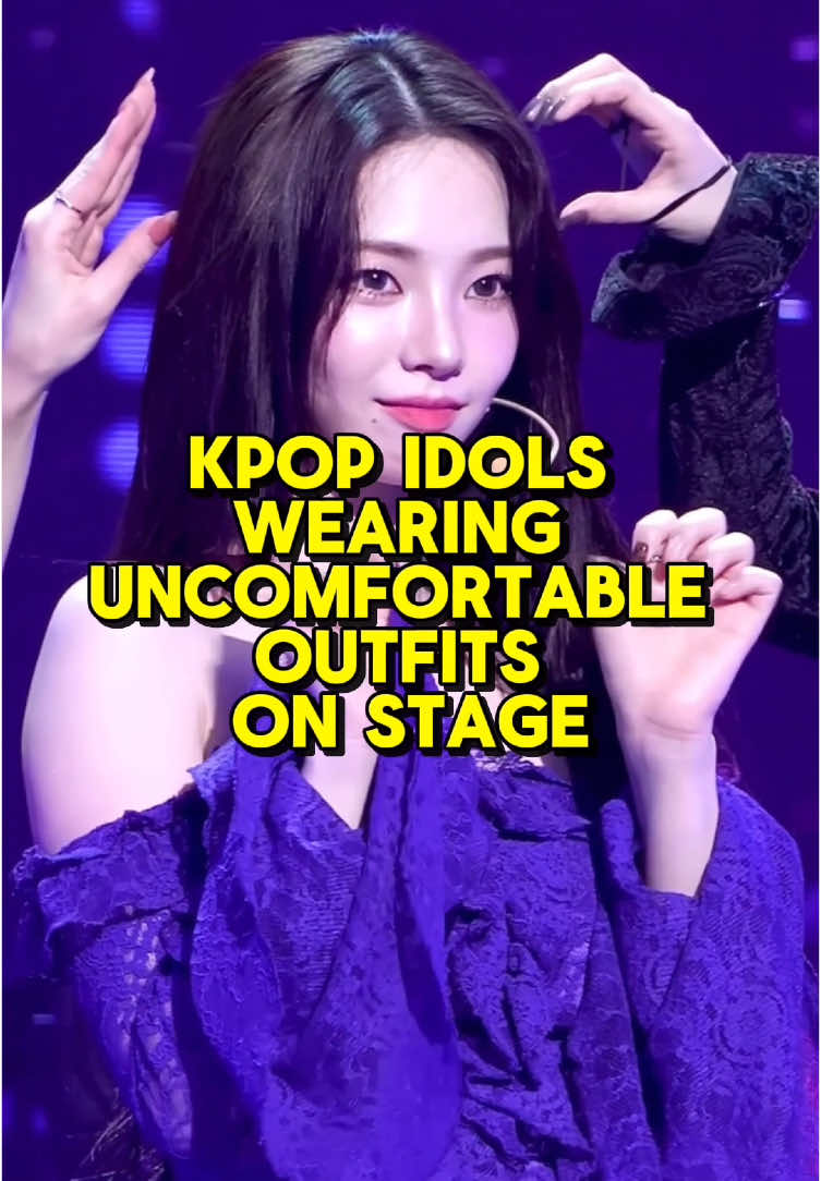 Kpop idols wearing uncomfortable outfits on stage  IVE Yujin, cignature Jeewon, aespa Karina, oh my girl Arin #kpop #kpopfyp #fashion 