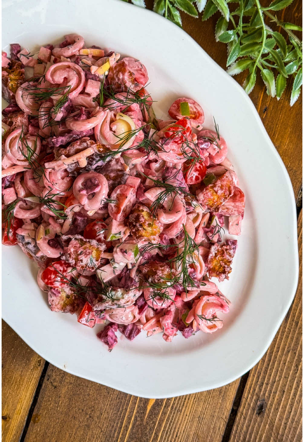 BEETROOT, APPLE AND GOUDA PASTA SALAD  I’ve been dreaming up this summer pasta salad recipe all day. If you love zingy, fresh and light - this is for you ✨ I’ve been getting myself all in a tizz about creating content cause I’m worrying too much about getting it up on my website first too. Catch 22 ‘cause I’m feeling so overwhelmed with it all that I end up doing nothing.  But you know what? Sometimes I just like to create, and if something works out (and is fecking delicious), then I’ll share it. What’s that trend recently? “I almost forgot this was the whole point…” and that to me means just giving you the good damned recipe with no strings attached. Enjoy 🥰❤️🫶🏻 Ingredients  120g pasta  90g Gouda (grated)  1 Granny Smith apple Baxters pickled beetroot (measure with your heart) approx. 10 cherry tomatoes  croutons (measure with your heart) - mine are homemade sourdough croutons, recipe on my website  Dressing  55g mayonnaise  55g crème fraiche  juice of 1/2 lemon  @Blackthorn Scottish Sea Salt + ground black pepper fresh dill (chopped)  Method  1. Cook pasta in salted boiling water and put in fridge once drained until cold 2. Make dressing by mixing all ingredients above together  3. Chop tomatoes into quarters, core and chop apple into cubes (I left skin on for extra fibre, but peel it if you prefer), chop pickled beetroot into cubes and grate cheese 4. Add all the prepped ingredients to a large bowl with the cooked pasta and dressing then mix to combine  5. Serve with extra fresh dill for garnish and enjoy!  #pastasalad #pastasaladrecipe #bbqsalad #beetroot #beetrootsalad #summermeals #summerfood