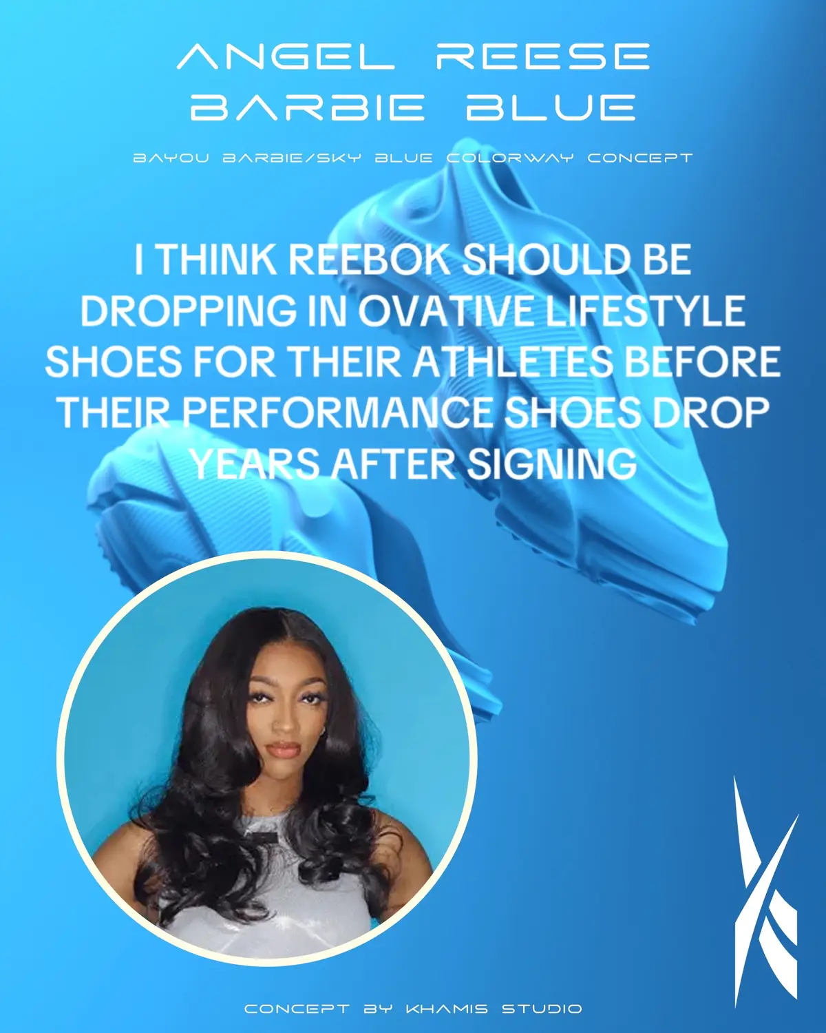 Thoughts on a sky blue/barbie blue printed sneaker for Angel Reese and Reebok??