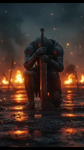 In the ashes of the fallen, he kneels. Not to pray but to promise vengeance. #foryoupage #medievaltiktok #darkfantasy #knight #aivideo #aigenerated #darksouls 