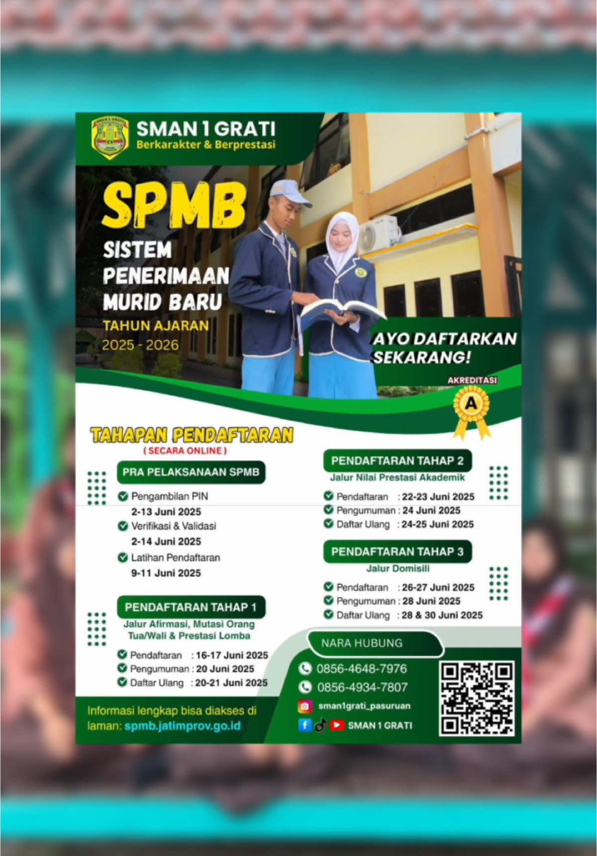 JANGAN SAMPAI TERLAMBAT!! telah dibuka SPMB SMAN 1 Grati 2025. Jangan sampai kelewatan tanggal daftarnya ya adik-adik sayanggg🥰🥰🥰 #spmb #sman1gratipasuruan #osissman1grati #pendaftaran #siswa #baru2025 #xybca #fypシ゚ #fyp #trending #trend @sman1grati 