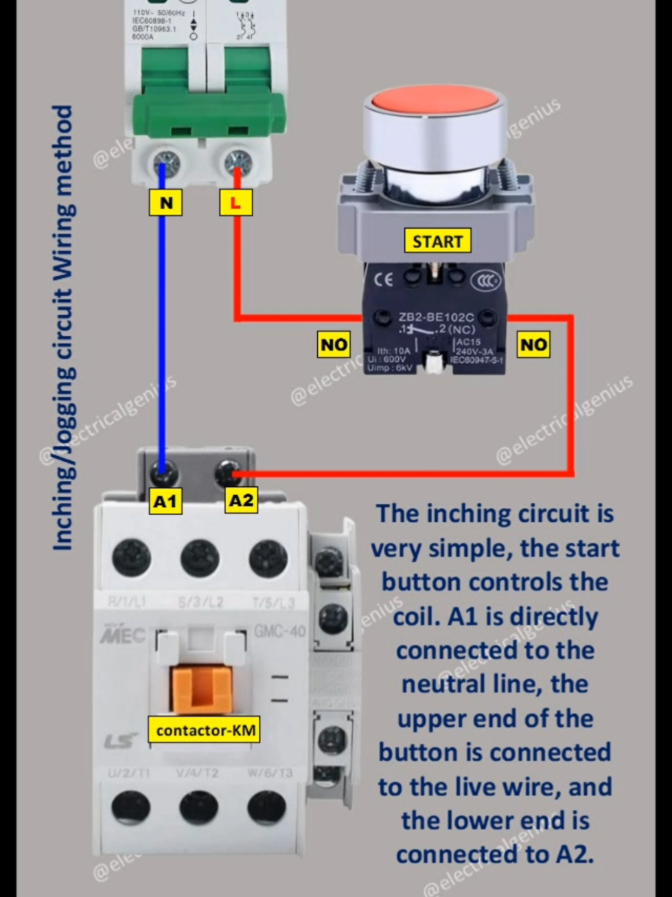 contactor inching / jogging circuit wiring diagram #electricalengineering #foryou #technician #contactor 