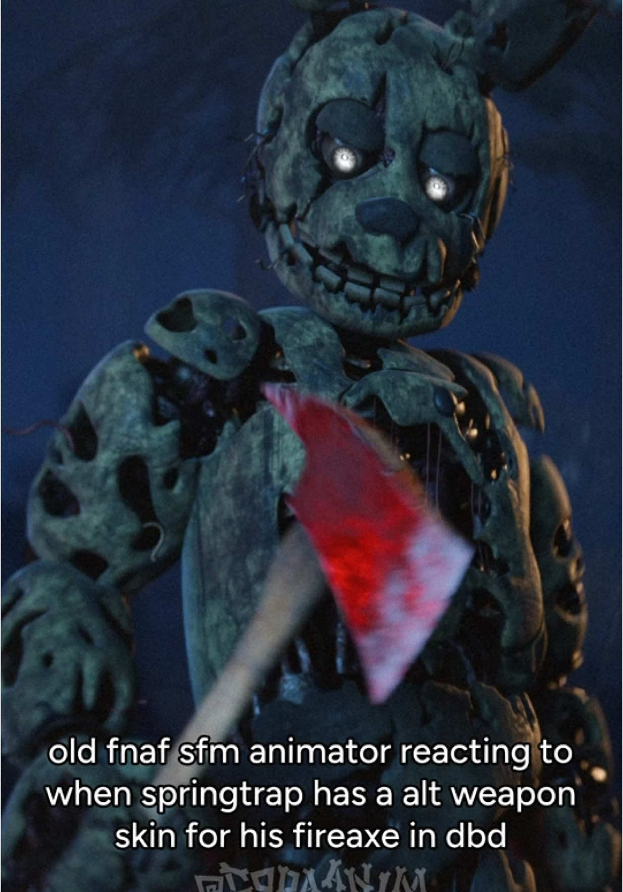 please. put it in. #fnaf #fivenightsatfreddys #deadbydaylight #dbd #springtrap #fireaxe #fnafsfm #sfm #animation #animated #3d 