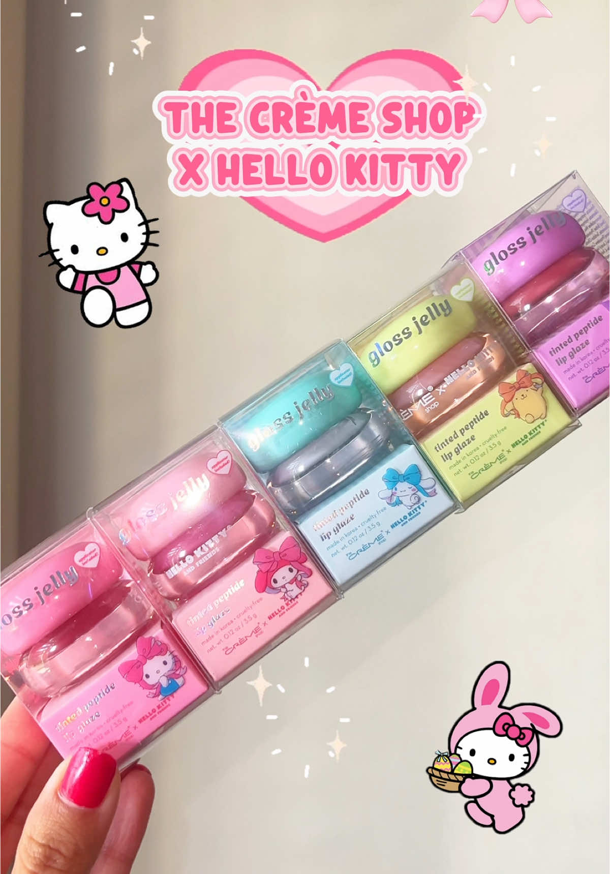New @the crème shop x @Ulta Beauty jelly glosses unboxing & swatches! 🌷🥹💌 #glossjelly #tcspartner #hellokitty #hk #hellokittyandfriends #ultahaul #cremeshop #cremeshopxhellokitty #sanrio #arianagrande 