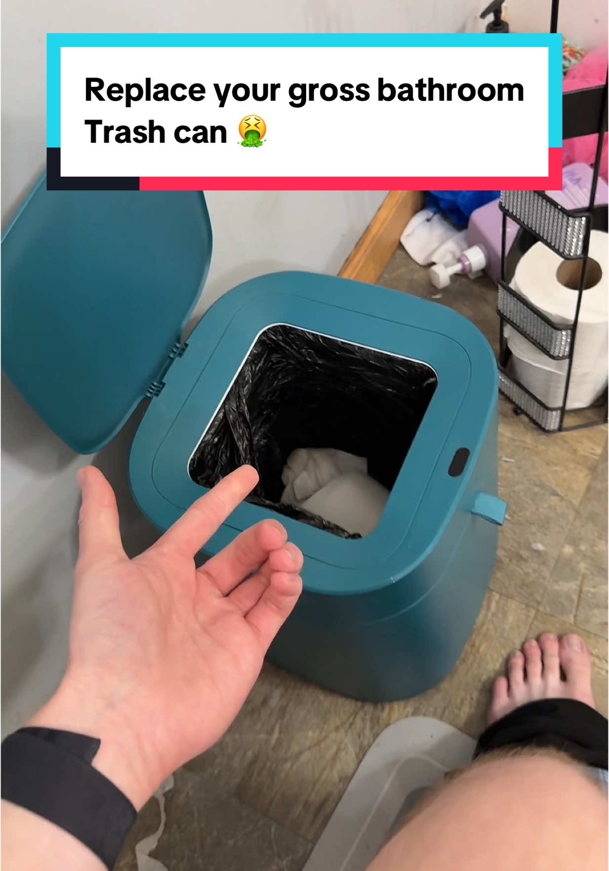 This smart trash can has changed the game!  #smarttrashcan #smarttrashbin #bathroomtrashcan #bathroom #tiktokshopmothersday #bathroomgadgets 