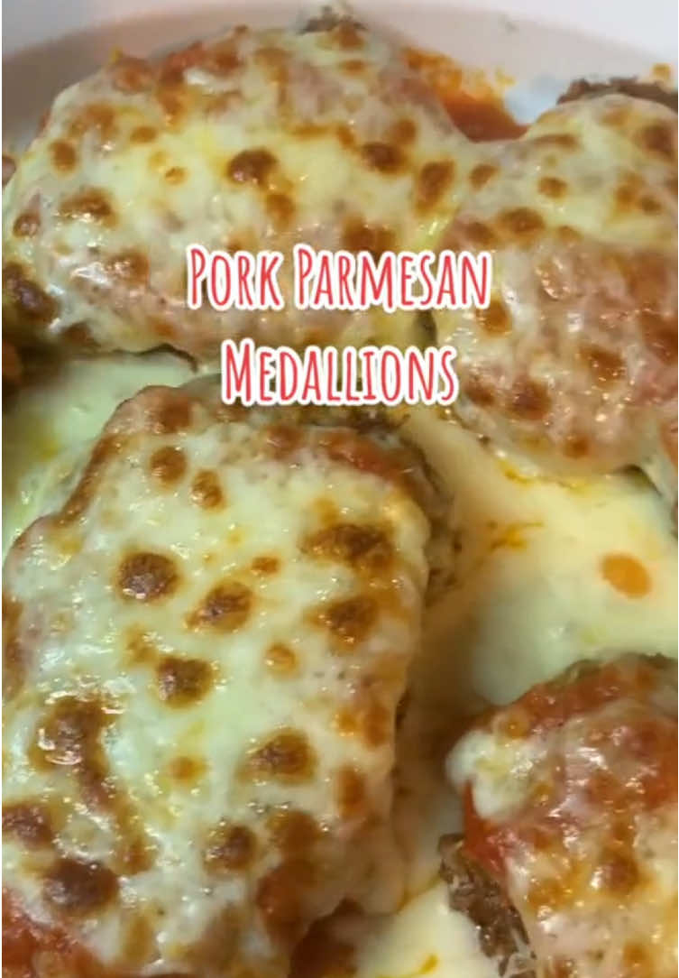 Pork Parmesan Medallions using @Yo Mama's Foods!  Ingredients:  * 1 Pork Tenderloin - About 1 1/2 lbs - Cut Into 1 inch Medallions  * 1/2 Cup Olive Oil * 2 Eggs - Whisked  * 1 Cup Flour * 1 1/2 Cups Panko Breadcrumbs  * 1/2 Cup Freshly Grated Romano Cheese (or Parmesan)  * 1 Cup Mozzarella - Grated * 1 Jar of Your Favorite Yo Mama’s Sauce * Salt & Pepper * Fresh Parsley  Preparation:  1. Preheat your broiler to high.  2. Remove the silver skin from the tenderloin, and cut into 1 inch medallions. Season well on both sides with salt & pepper.  3. Place the eggs, flour & panko into three separate dishes & season each with a bit of salt & pepper.  4. Add 1/2 Cup of the Romano cheese to the breadcrumbs & mix well.  5. Lightly coat each medallion with the flour - shaking off the excess. Dip into the whisked eggs & then into the breadcrumb mixture - pressing down a bit to ensure that they adhere.  6. Heat a large skillet over medium-high heat & add in the olive oil. Fry the medallions until they’re golden brown - about 2 1/2 - 3 minutes. Flip & cook for an additional 2 1/2 - 3 minutes.  7. Ladle some sauce into a dish that is safe for the broiler & add in the medallions. Spoon a bit more sauce on top of each and grate some fresh Romano on top - followed by the mozzarella cheese.  8. Place under the broiler for 2 - 3 minutes, or until the cheese is melted & golden in spots.  9. Remove from the oven & sprinkle with fresh parsley. Serve atop mashed potatoes or pasta. Enjoy!  #yomamasdinner #freshcooking #yomamasfoods #pork 
