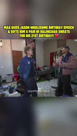 Max gives Jason wholesome birthday speech and gifts him a pair of Balenciaga Sweats for his 21st Birthday! ❤️ #fyp #faze #fazeclan #plaqueboymax #jasontheween 