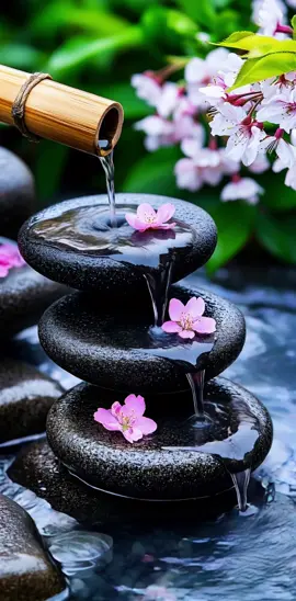 Tranquility That Flows #zenvibes #flowingwater #livewallpaper #tranquility #relaxingvisuals #zengarden #cherryblossom #springvibes #zengarden #waterfall #serenity