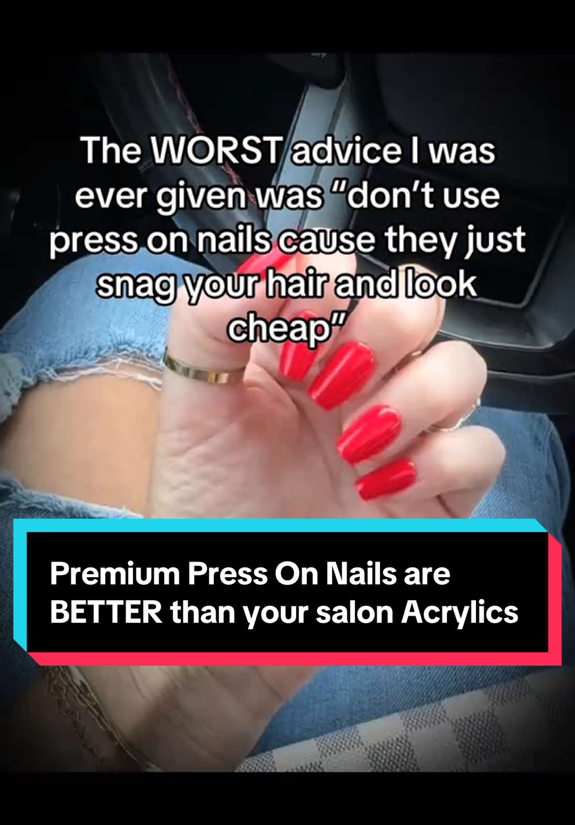 Listen Up! Those salon acrylics you’re wearing are a scam. You’re paying someone an insane amount of money to thrash your nail beds and let’s face it, the quality of salon nails has gone down while the prices go UP.  After 22 years I quit getting my acrylics and switched them out for a premium press on. Now I get MORE compliments on these then I ever did in 22 years. To avoid hair snagging use a higher quality nail with a tapered cuticle shape 💅🏼 #pressonnails #nailhacks #diynails #diynailsathome #glueonnails #bestpressonnails #premiumpressonnails #athomemani 
