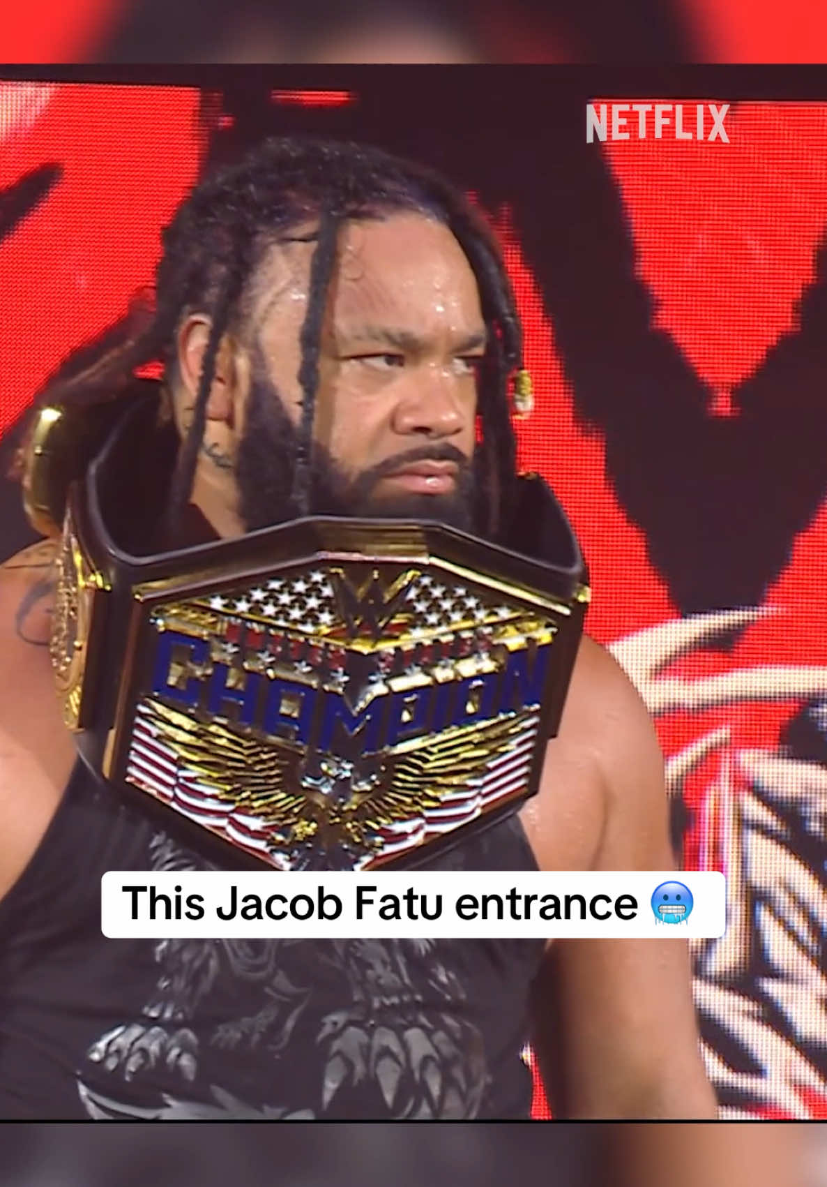 Jacob Fatu entering the Fatal 4-Way Match with his title around his neck 🥶 #WWEonNetflix #WWEBacklash #WWE