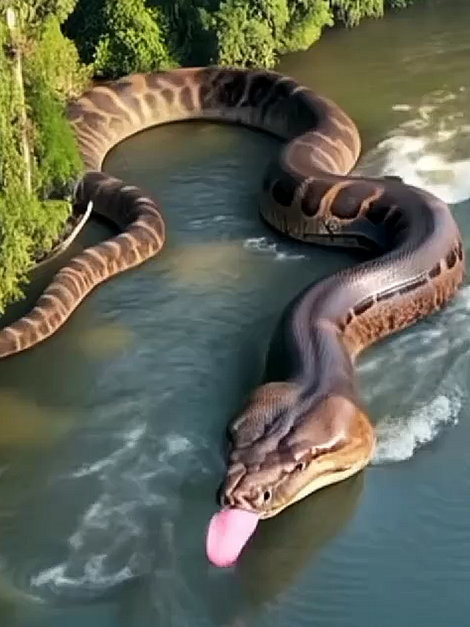 Anaconda snake caught on camera in Amazon River #ai #snake #amazon #river #anaconda #forest #big #fypシ゚ 