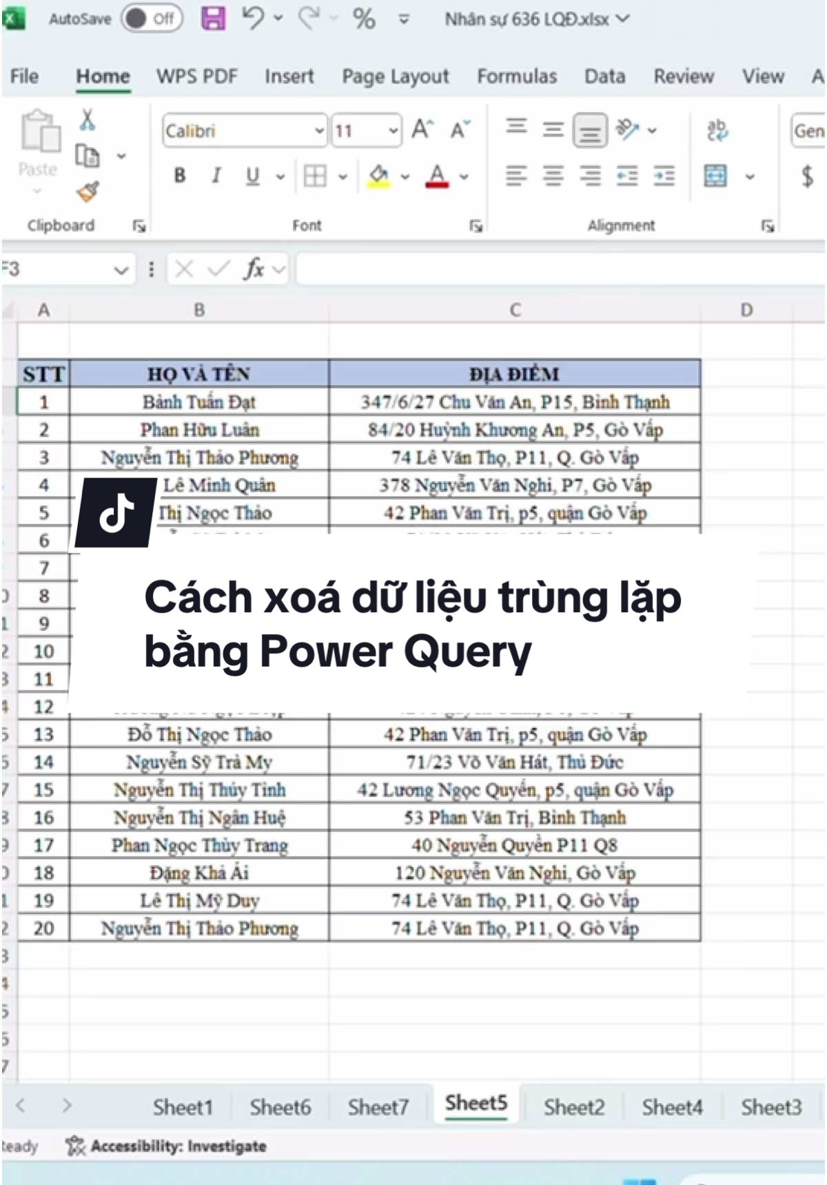 Cách xoá dữ liệu trùng lặp trong Excel #tinhocvanphong #excel #powerquery #meoexcel #xoadulieutrunglaptrongexcel 