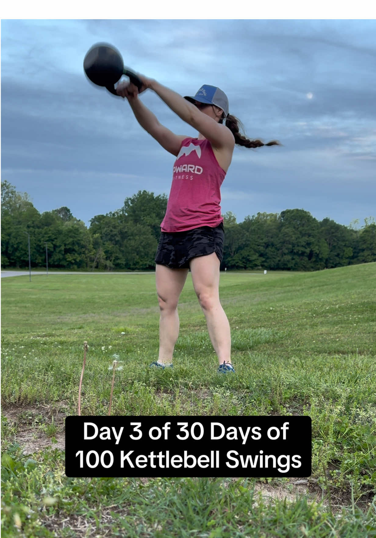 Beautiful day to get outside for day 3 of 30 days of 100 kettlebell swings!  53 lb kettlebell #100kettlebellswings #30daychallenge #kettlebell #kettlebellworkout #fitmom #40andfit 