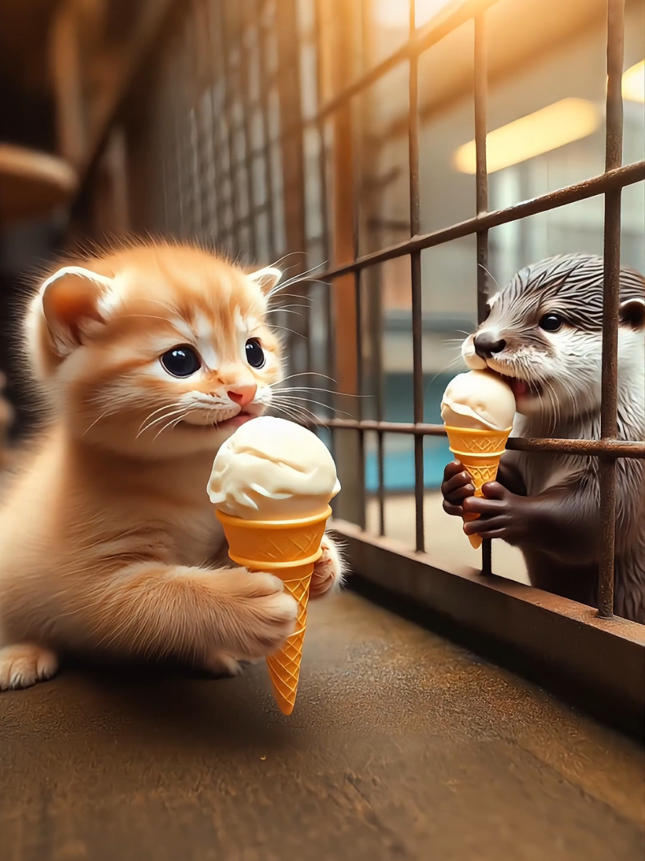 The Kitten and the Baby Otter #catstory #animals #catvideos #animation 