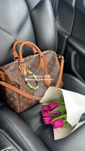she’s strapped in for a road trip to brunch 🥂💐  #lvbag #passengerprincess #softluxury #brunchfit #bagtok #mothersday 