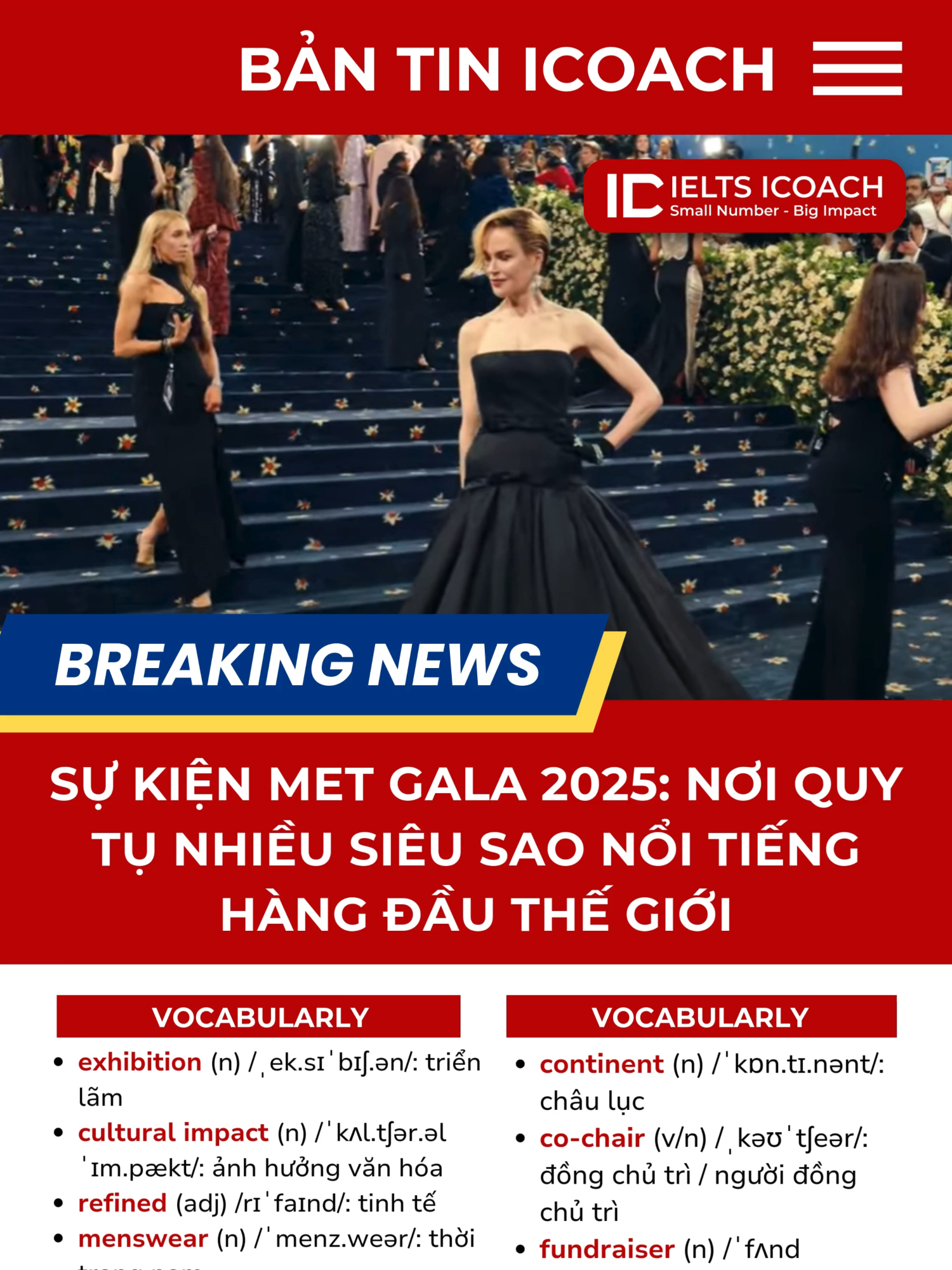 Sự kiện Met Gala 2025: Nơi quy tụ nhiều siêu sao nổi tiếng hàng đầu thế giới #ieltsicoach #IELTSCOACH #viraltiktok #LearnOnTikTok #IELTSICOACH #fyppppppppppppppppppppppp #viralvideo #studywithme #foryoupage #xuhuong #fypage #xuhuongtiktok #podcast #english #ieltstips #icoach #metgala #metgala2025 #theme #sukien #showbiz #nguoinoitieng #trend #fyp #viral #ilovetiktok #usuk #idol #redcarpet #thamdo