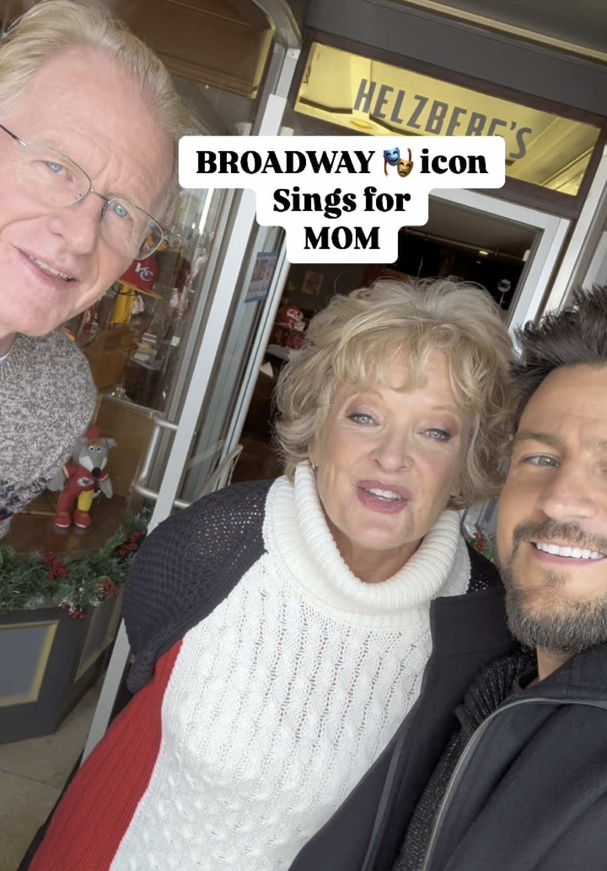 For mom. 🤍 While filming the @Chiefs movie, I’d get daily texts from my mother explaining to me how incredibly talented a broadway singer Christine Ebersole was. How she’d watch her videos on YouTube daily and cry happy tears from pure admiration.  No one needs to have Christine’s talent explained, it’s evident in every moment in her company but sometimes working for a company like @Hallmark Channel affords you opportunities to make a mom happy.  This was was that opportunity. Sorry for doing it in the middle of filming 😊  Also, Ed Begley Jr is who I wish to be when I grow up.