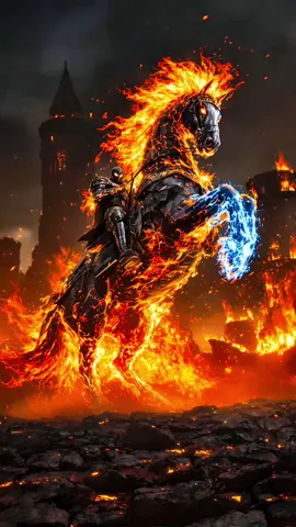🔥This 4K Live Wallpaper ignites the screen with a fiery warhorse rearing through a burning battlefield—its mane ablaze, its hooves charged with blue lightning. The dark rider brings destruction and cinematic power in every frame 🔥 #livewallpaper #4klivewallpaper #hintergrundbilder #horse #power #fire #epic #fantasyart #2025 #fyp #fyi 