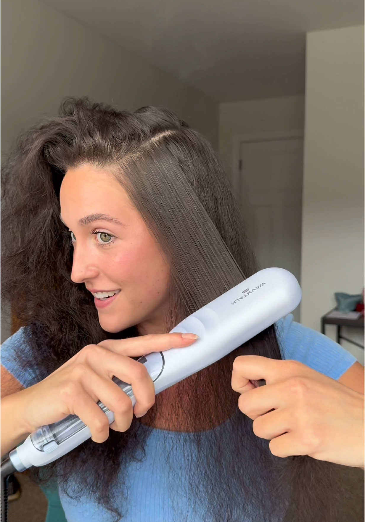 Wavytalk One pass challenge with the new blue steamline pro! #wavytalk #straightener #hair #hairtools #wavytalknewarrivals #tiktokshop #curlyhair #blowout #WavytalkOnePass @wavytalkofficial 