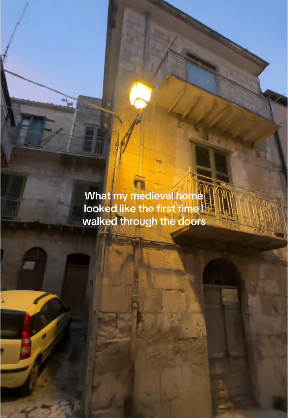 This is what it looked like when I said “I’ll take it.” No plumbing. No kitchen. Some might say no way. I said say less🙂‍↕️ #beforeandafter #sicily #lifeinitaly #housetour #renovationproject #dreamhome #historicrenovation #interiordesign #medival #villagelife   ##creatorsearchinsights