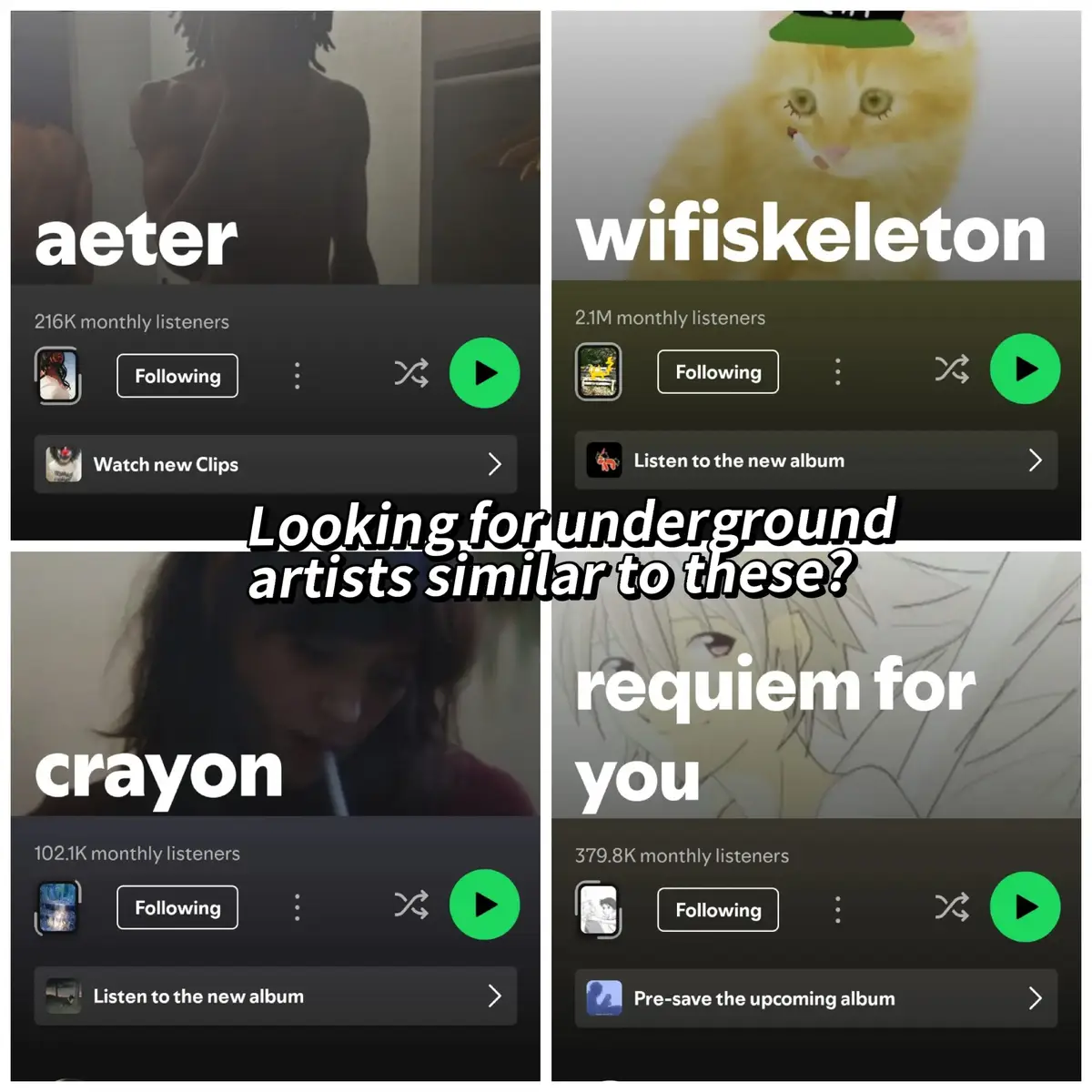 Might do more with different artists but idk yet. #undergroundmusic #bunii #wifiskeleton #aeter #requiemforyou #overtonight 