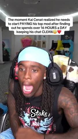 The moment Kai Cenat realized he needs to start PAYING his top mod after finding out he spends over 16 HOURS a DAY keeping his chat CLEAN😳❤️ #kaicenat #fyp 
