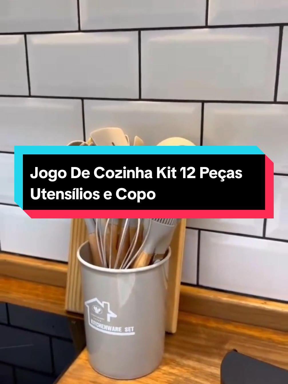 Jogo De Cozinha Kit 12 Peças De Silicone Utensílios e Copo Suporte Para Cozinha Cabo De Madeira GARANTA O SEU AGORA #tiktokshopchegou #utensilios #shop #cozinha #madeira #silicone 