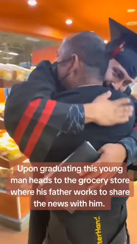 TEARS OF JOY: Upon graduating this young man heads to the grocery store where his father works to share the news with him. This dad could not hold back his tears as he was never able to finish high school and couldn't be prouder of his baby boy. Congratulations to the family 🎓🏫🥳🎊🎈