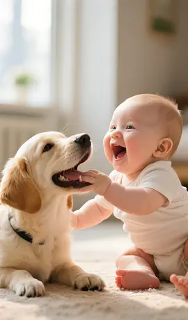 Baby who loves dogs,Everyone,pay attention  to me.#Baby 