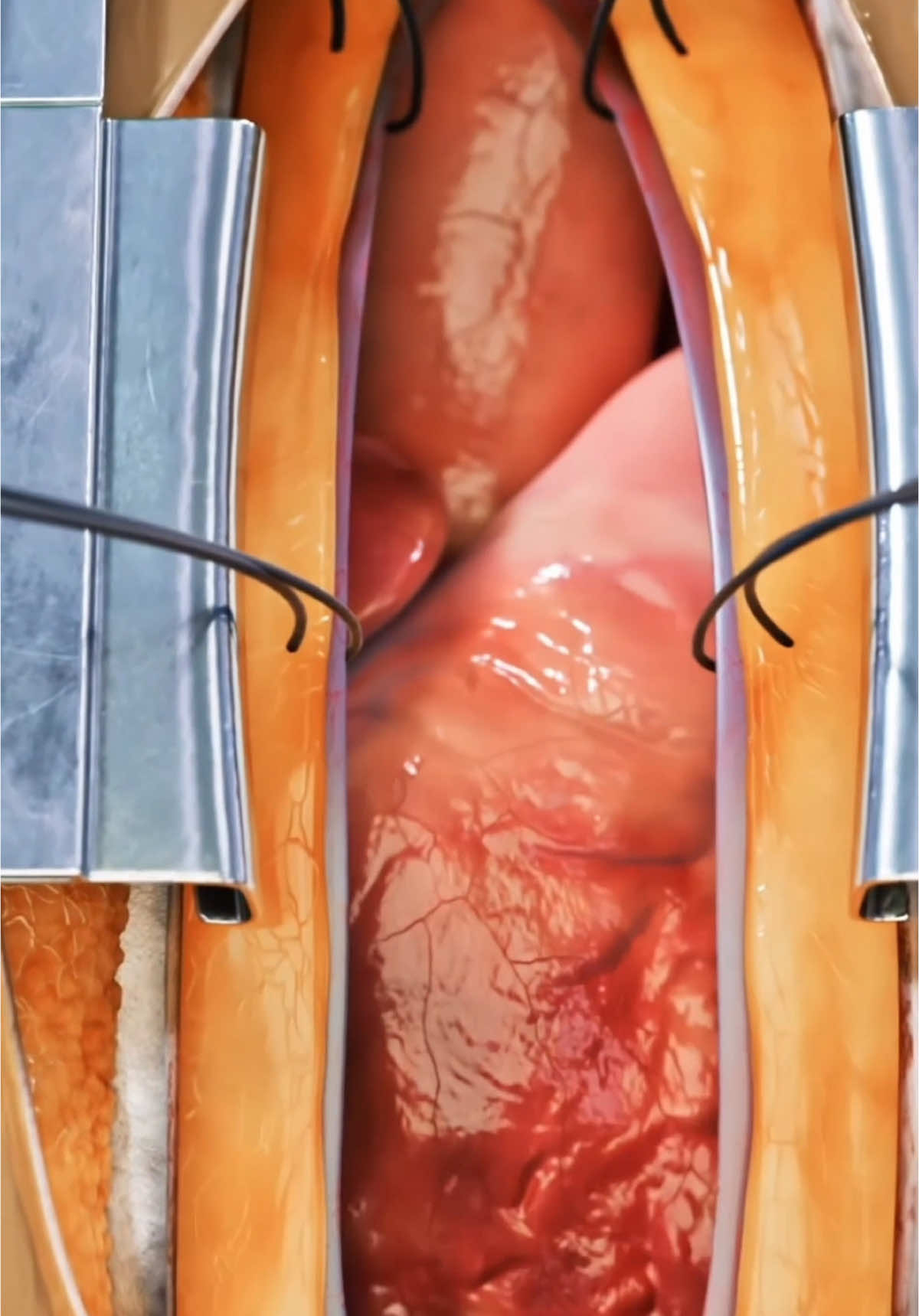What causes aortic valve stenosis and how is it treated surgically? Cardiac surgery in 3D - Part 1   Aortic valve stenosis doesn’t happen overnight. It can evolve due to age-related wear and tear, congenital issues like a bicuspid valve, or long-term consequences of rheumatic fever. Over time, the valve becomes thickened, stiff, and narrowed — making it harder for blood to flow from the heart to the body.    Once symptoms such as chest pain, fainting, or breathlessness appear, surgical valve replacement becomes vital to restore normal function.   Today’s cardiac surgeons can choose from several surgical techniques: 🔹 Minimally invasive thoracotomy 🔹 Mini-sternotomy 🔹 Transvascular interventions   Still, in many cases, the classical median sternotomy — a precise vertical incision through the breastbone — provides the clearest, safest access to the heart.   📌 Watch part 1 of our cardiac surgery series in immersive 3D — full video available now on our YouTube channel!   #cardiacsurgery #aorticstenosis #cardiology #hearthealth #cardiothoracicsurgery #valvereplacement #anatomy #pathology #3danatomy #medstudents #medicalstudents #medicaltsudent #digitallearning #humanbody