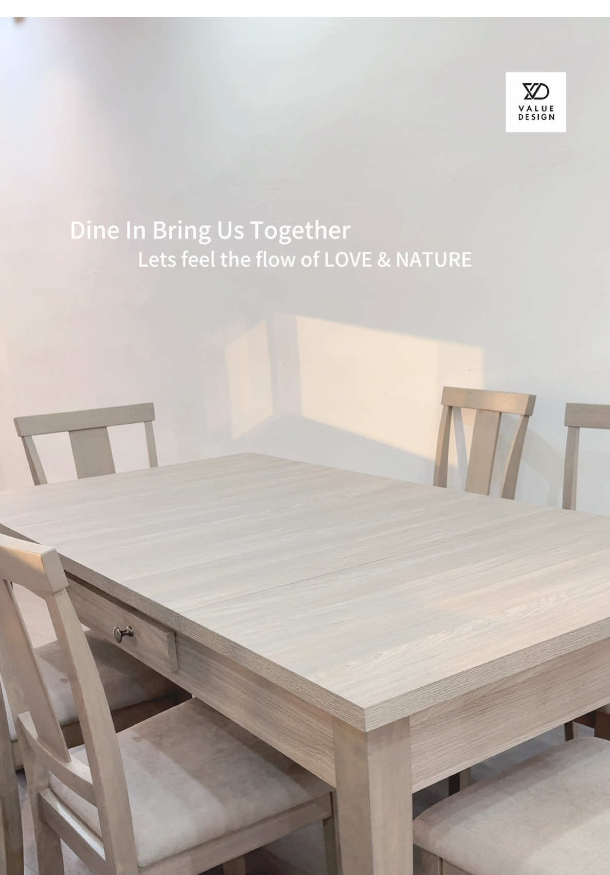 Let’s dine in with your love one, water resistant dining table is your best meal date. Makes the cleaning job and storage easy #valuedesign #exportquality #solidwood #diningtable #diningchair 