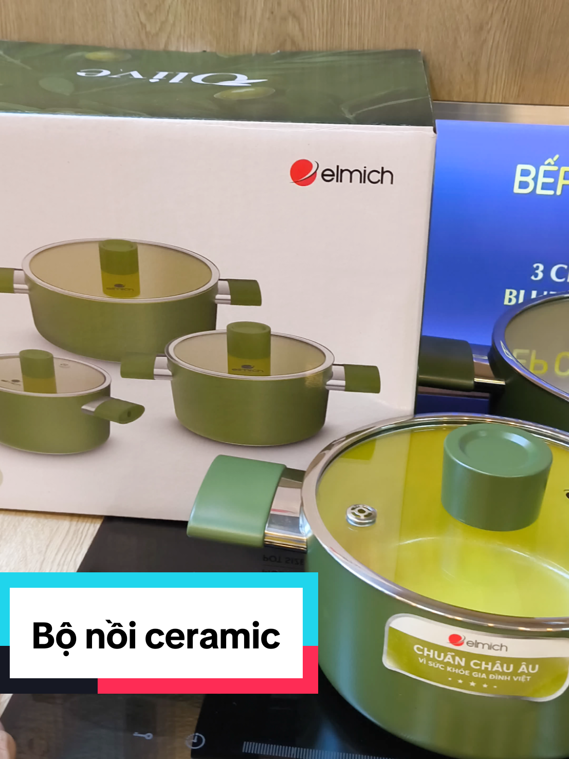 Bộ nồi phủ sứ Ceramic Elmich. 18.20.24cn. Đun được bếp từ. Chống dính an toàn không hạt vi nhựa. #dobep #xuhuong #elmich #nồi #bonoi #noiceramic #elmicholive 
