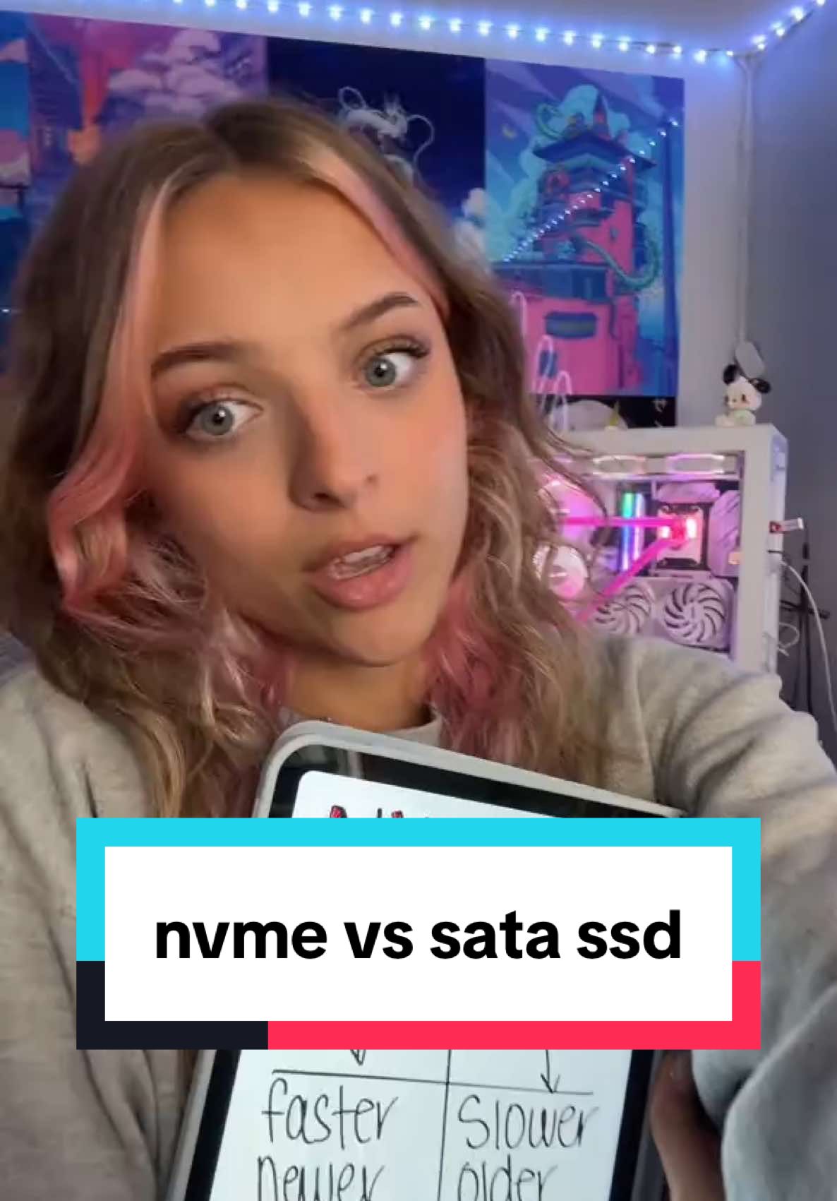 nvme vs sata ssd's #lindseyszn #techgirl #techgirlie #techbaddie #pcbuild #techtok #satassd #nvmessd 