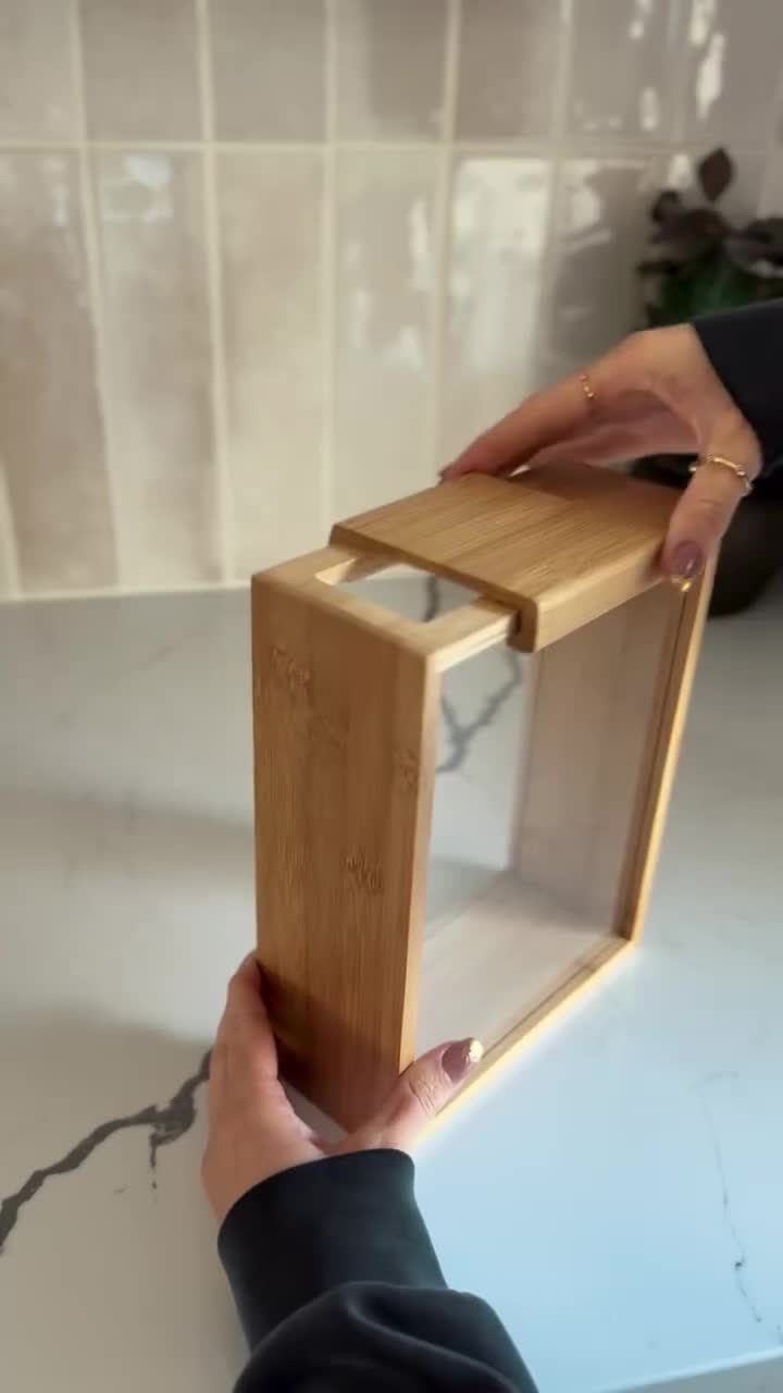 Food Dispenser Made of Bamboo and Acrylic, Sealed Kitchen Storage Box