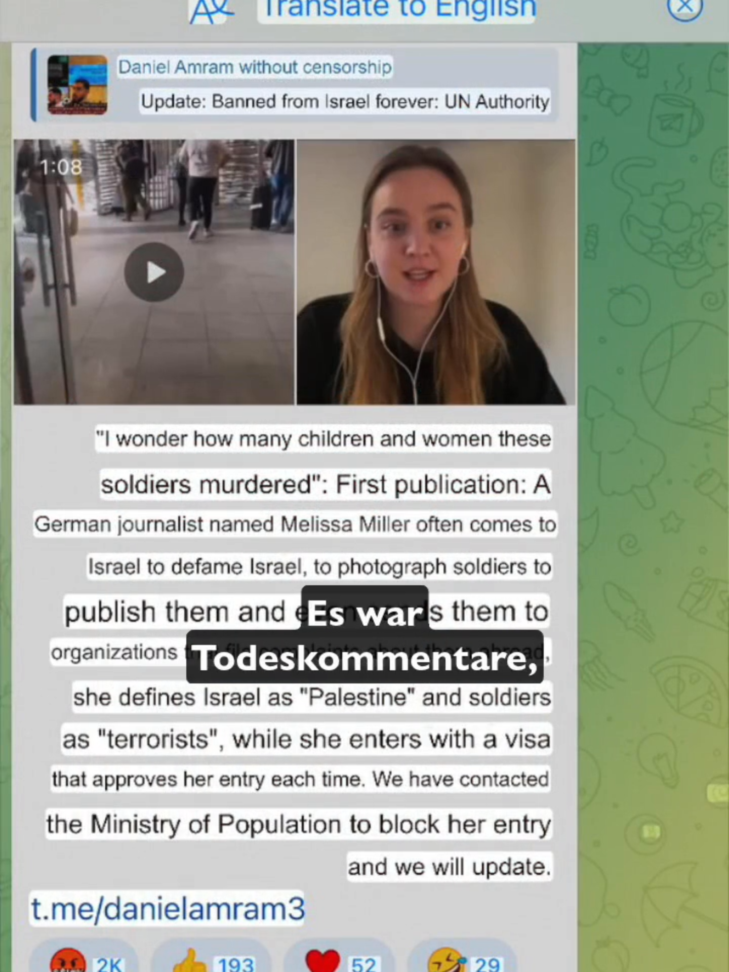 Ex-Blick-Journalistin Melissa Müller berichtet über Angst und Hetze nach einer Doxxing-Kampagne israelischer Propagandist:innen in Israel – inklusive Morddrohungen. Kurz darauf entzog ihr die „demokratische“ israelische Regierung das Visum. Jetzt auf YouTube: MERA25_de.