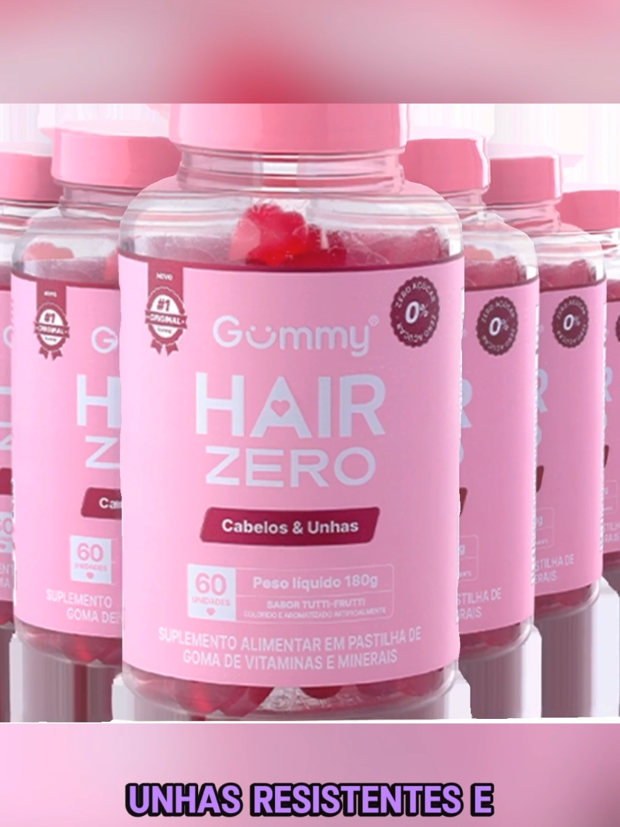 Quer cabelos mais fortes, unhas resistentes e uma pele radiante? O Gummy Hair Zero é o suplemento ideal pra você! Feito com vitaminas e minerais essenciais, ele age de dentro pra fora, nutrindo seu corpo e realçando sua beleza natural. Sem açúcar, com sabor incrível e 100% vegano! São 60 gominhas por pote, perfeitas pra incluir na sua rotina. Aproveite o desconto de 20% e comece hoje seu cuidado completo com cabelo, pele e unhas!