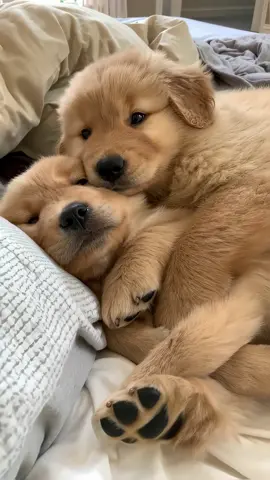 Super cute Golden Retriever puppys are cuddling with eachother 🥰 #goldenretreiver #puppy #fyp 