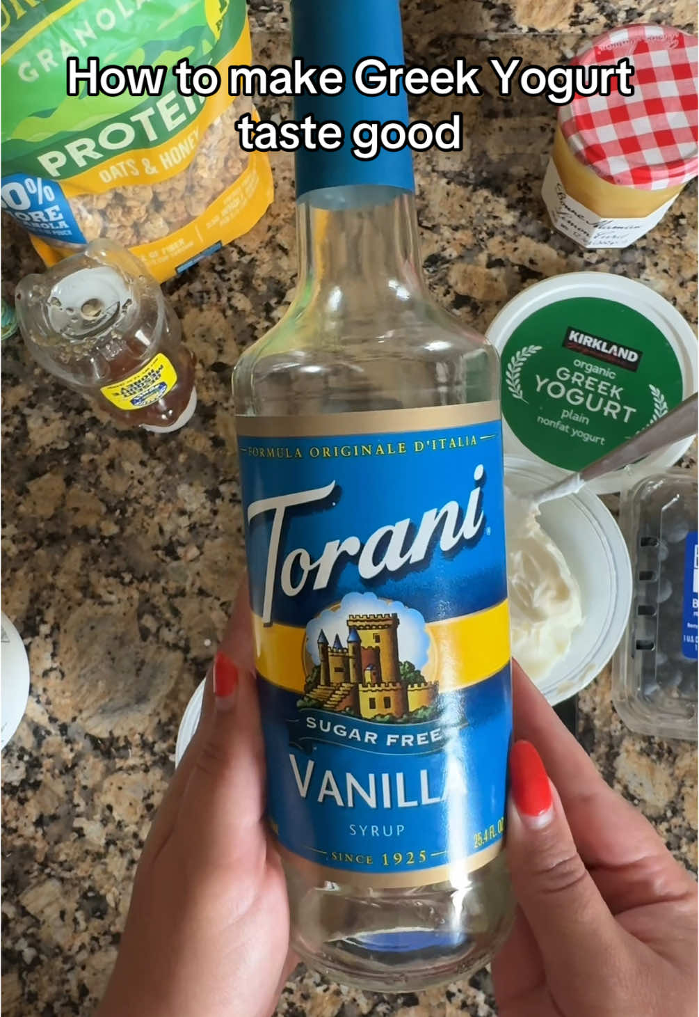 Hate Greek yogurt? SWEETEN IT! Model your yogurt after your favorite dessert! I've heard that a parfait a day keeps the cravings at bay... but what do I know 🤭 Featuring mine and Lover's Greek yogurt parfait! #greekyogurt #protein #snack #munchies #tutorial #Recipe #healthy 