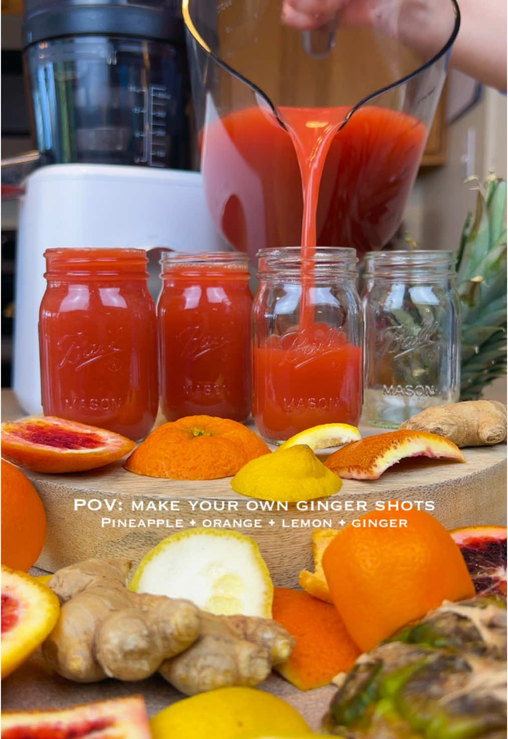 forget store-bought, make your own ginger shots 🫚 it’s more cost-efficient and you know exactly what goes into it. 🍍 1/2 pineapple ♥️ 4 blood oranges 🍊 6 mandarins 🍋 3 lemons 🫚 ginger (to your heart’s desire) juicer: @Nama J2 code: ANNA85 ($85 off!*) *for US shoppers only - available through 5/22