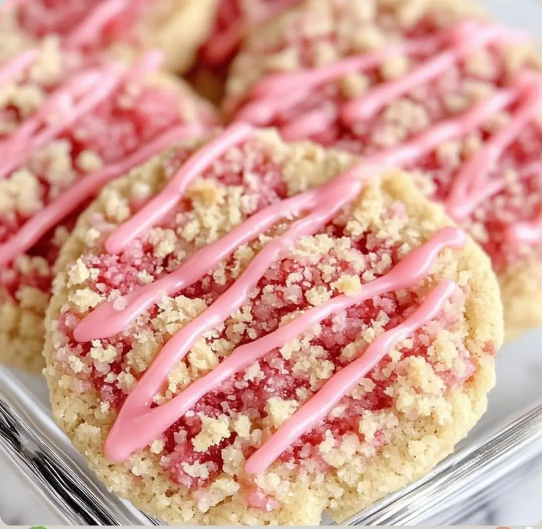 Attention all cookie lovers, these are a must try and you’re guaranteed to love them 🍓  What you will need  1/2 cup unsalted butter, softened 1/2 cup granulated sugar 1/2 cup packed brown sugar 1 large egg 1 teaspoon pure vanilla extract 1 1/2 cups all-purpose flour 1/2 teaspoon baking soda 1/4 teaspoon salt 1/2 cup strawberry-flavored gelatin mix (like Jell-O) 1/2 cup finely chopped fresh strawberries (optional) For the Crumbly Topping: 1/2 cup crushed graham crackers 1/4 cup granulated sugar 1/4 cup melted butter 2 tablespoons strawberry-flavored sprinkles (optional) How to make them  Preheat oven to 350°F (175°C). Line a baking sheet with parchment paper and set aside. In a large mixing bowl , beat together the softened butter, granulated sugar, and brown sugar until light and creamy. Add in the egg and vanilla extract , mixing on medium speed until fully incorporated. In a separate bowl, whisk together the flour, baking soda, salt, and strawberry-flavored gelatin. Gradually add this dry mixture into the wet ingredients, blending until just combined. If using, gently fold in the chopped strawberries for extra freshness and texture. For the topping, combine crushed graham crackers , sugar, and melted butter in a small bowl. Stir until the mixture clumps slightly. Add sprinkles if desired. Using a spoon or cookie scoop, drop rounded mounds of dough onto the prepared baking sheet, spacing them about 2 inches apart. Generously sprinkle the graham cracker topping over each cookie mound before baking. Bake for 10–12 minutes , or until the edges are lightly golden and the centers appear set. Let the cookies cool on the baking sheet for 5 minutes , then transfer to a wire rack to finish cooling. #foodies #FoodLover #baking #yum #strawberries #cookie #cookies #trendin 
