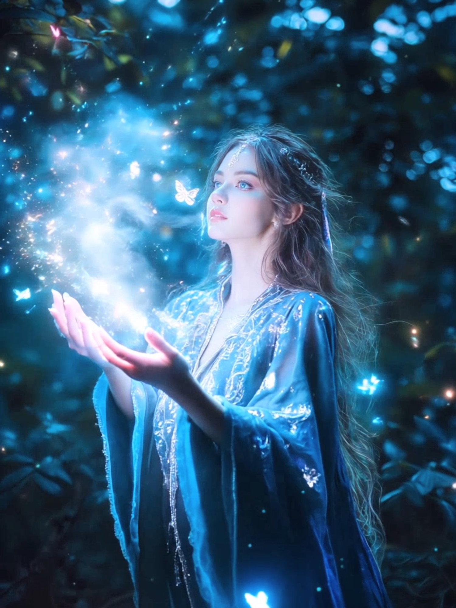 🔮🌌 Stardust Spell – The Young Wizard’s Forest Magic 🦋✨ In the heart of an enchanted forest, a young female wizard raises her hands and casts a dazzling spell that shimmers with stardust, glowing butterflies, and ancient floating runes. Magic swirls around her like a dream - alive, radiant, and full of wonder.  #aiart #enchantedworld #magicalvibes #AIfantasy #TiktokMagic #fantasy #enchantedfantasies #magical #magicmoments #fyp #witchcraft #witch