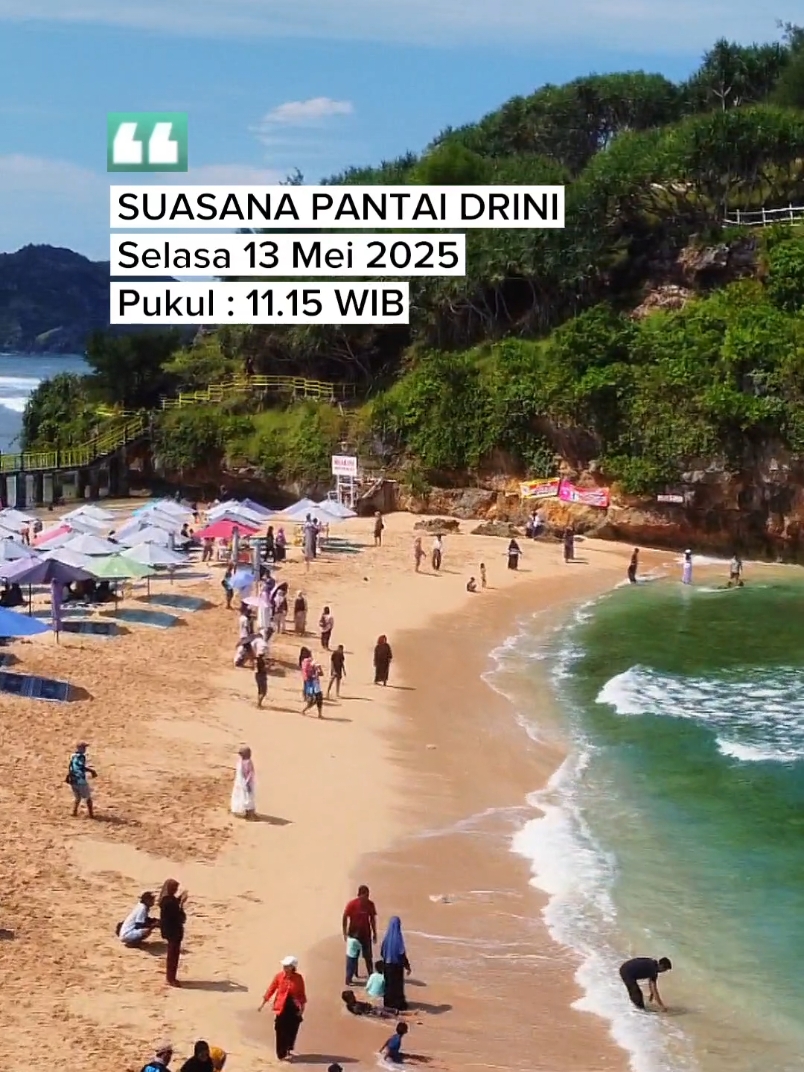 Suasana Pantai Drini Gunungkidul siang ini. (13/5/2025). Nampak kunjungan wisatawan berkurang dari pada hari kemarin. Gelombang laut landai cuaca cerah ceria. Yang lagi bermain air tetap selalu berhati hati, taati himbauan petugas agar kunjungan anda aman dan nyaman. #updatedisini #update #pantaidrini #gunungkidul #jogja #yogyakarta #jogjajateng #gunungkidul24jam #pantaigunungkidul #pariwisatagunungkidul #fyp #fy #fypツ #fypage #viral #beach #drinibeach 