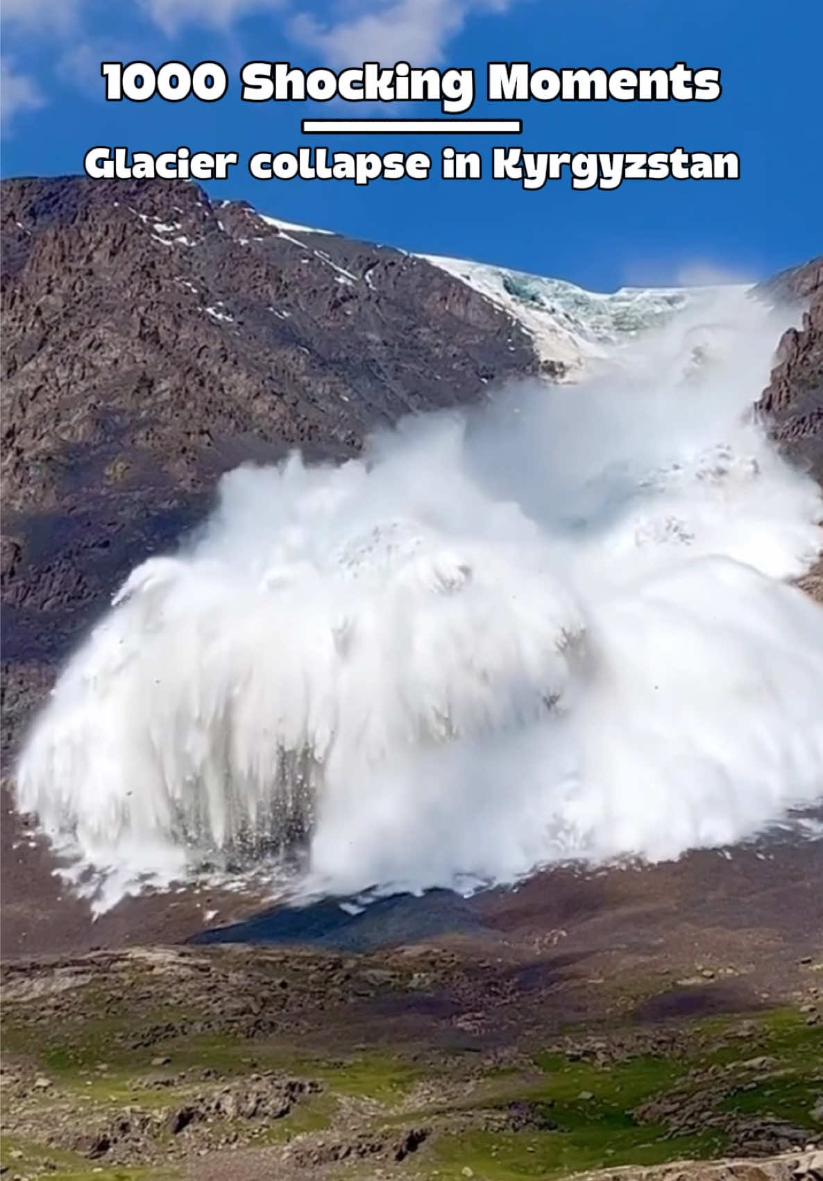 On July 8, 2022, a significant glacier collapse occurred in Kyrgyzstan’s Issyk-Kul region, triggering a massive avalanche in the Dzhuku Pass of the Terskey Ala-Too range within the Tian Shan mountains. The event was captured on video by British tourist Harry Shimmin, whose footage showed a wall of ice and snow rapidly descending the mountainside, nearly engulfing a group of hikers. Remarkably, all members of the group survived, with only minor injuries reported.    The collapse released an estimated volume of ice and snow equivalent to 800 Olympic-sized swimming pools.  Experts attribute the incident to extreme heat and climate change, which have accelerated glacier melt in the region. Kairat Moldoshev, a professor at Kyrgyz Pedagogical University, noted that a heatwave had caused significant melting, leading to the glacier’s structural failure. #g#glacierm#mountainCredit - Harry Shimmin