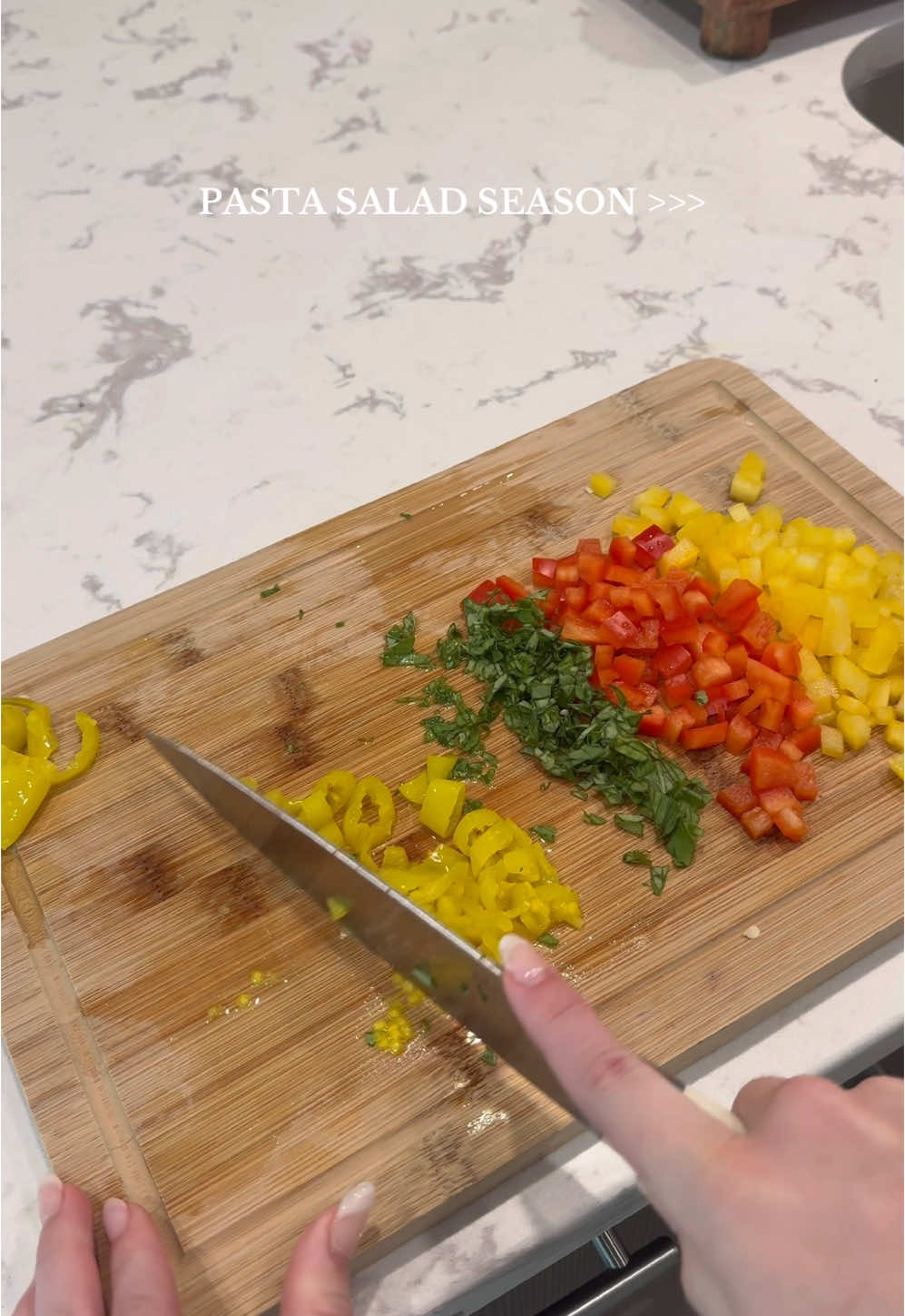 Replying to @Sky I could eat pasta salad everyday in the spring and summer!! This one is so simple and easy but delicious! Recipe: 1 box bow tie pasta 1 red bell pepper 1 yellow bell pepper  1/2 of a red onion(mine was bad so I didn’t add it) About 4 pepperoncinis 1/3 cup fresh basil  Motzerella pearls and grated Parmesan (just add however much you like)  1 cup Italian dressing  Some Italian seasoning, salt, and pepper to taste 