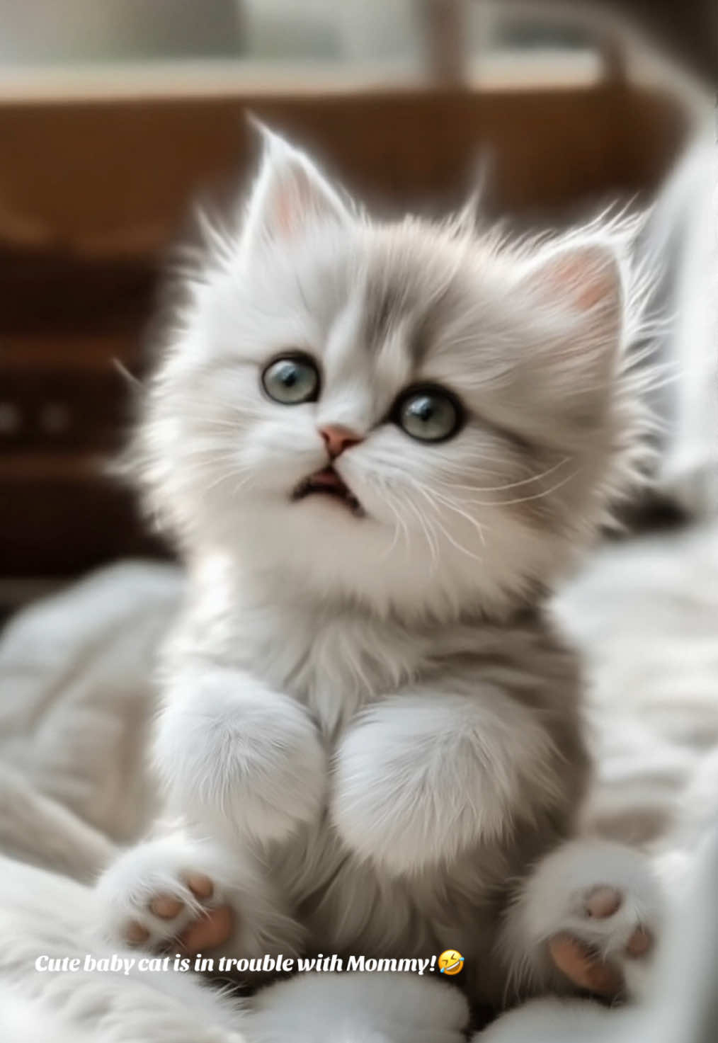 Adorable kitty is in trouble with Mommy! 🤣❤️ Cute baby cat try not to laugh!   #babycat #momlife #catlife #catbaby #catmom #catlover #sweetcat #kitten #kitty #cute 