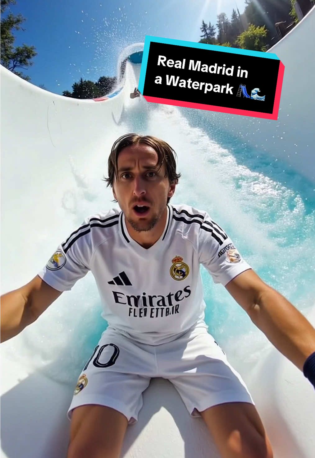 Real Madrid in water park 🌊🛝 They find Lamine Yamal and Raphinha from Barça 😬 Mbappe Vini and Modric have fun and Rudiger and Ancelloti water fight 😂 DM or comment if you want to learn how to make vids like us 👋 #RealMadrid #AI #AIVideo #ChatGPT