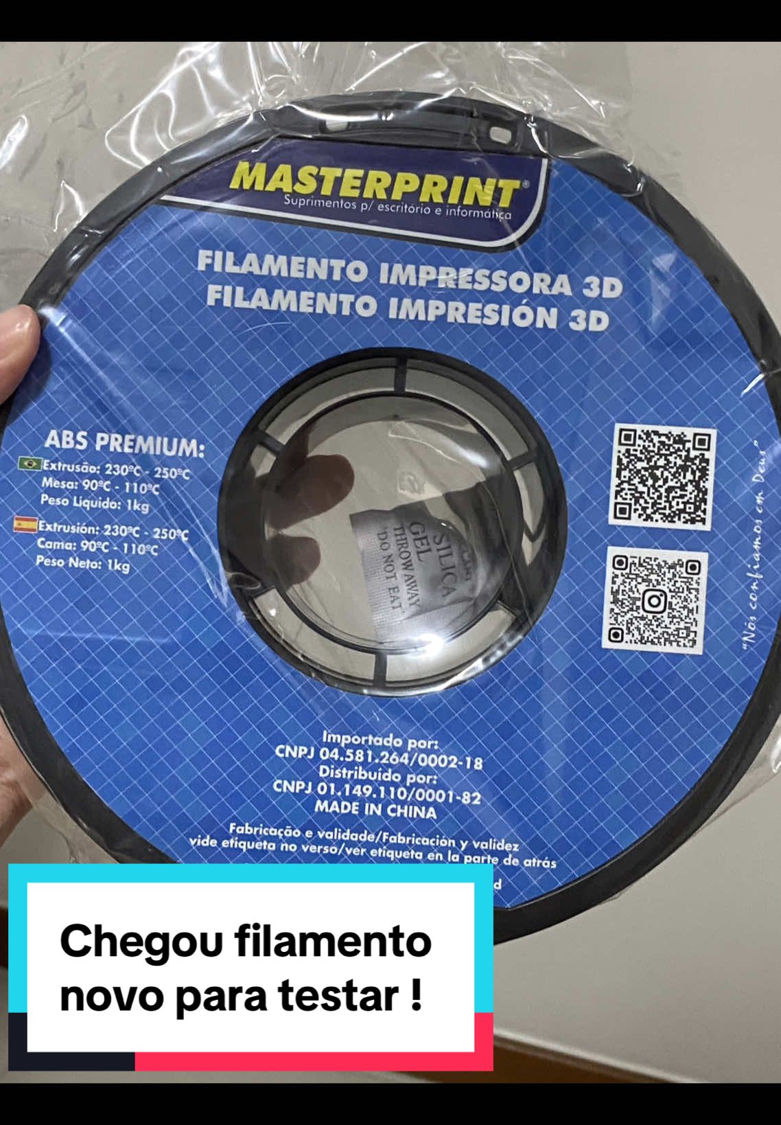 Chegaram filamentos da #masterprint  Alguém aí já usou ?  #filamento #filamentos #pla #abs #petg #impressao3d #fypシ゚ #teste #3dprinting #3d #meme #funny #fun #tik_tok #tik_tok_fun 