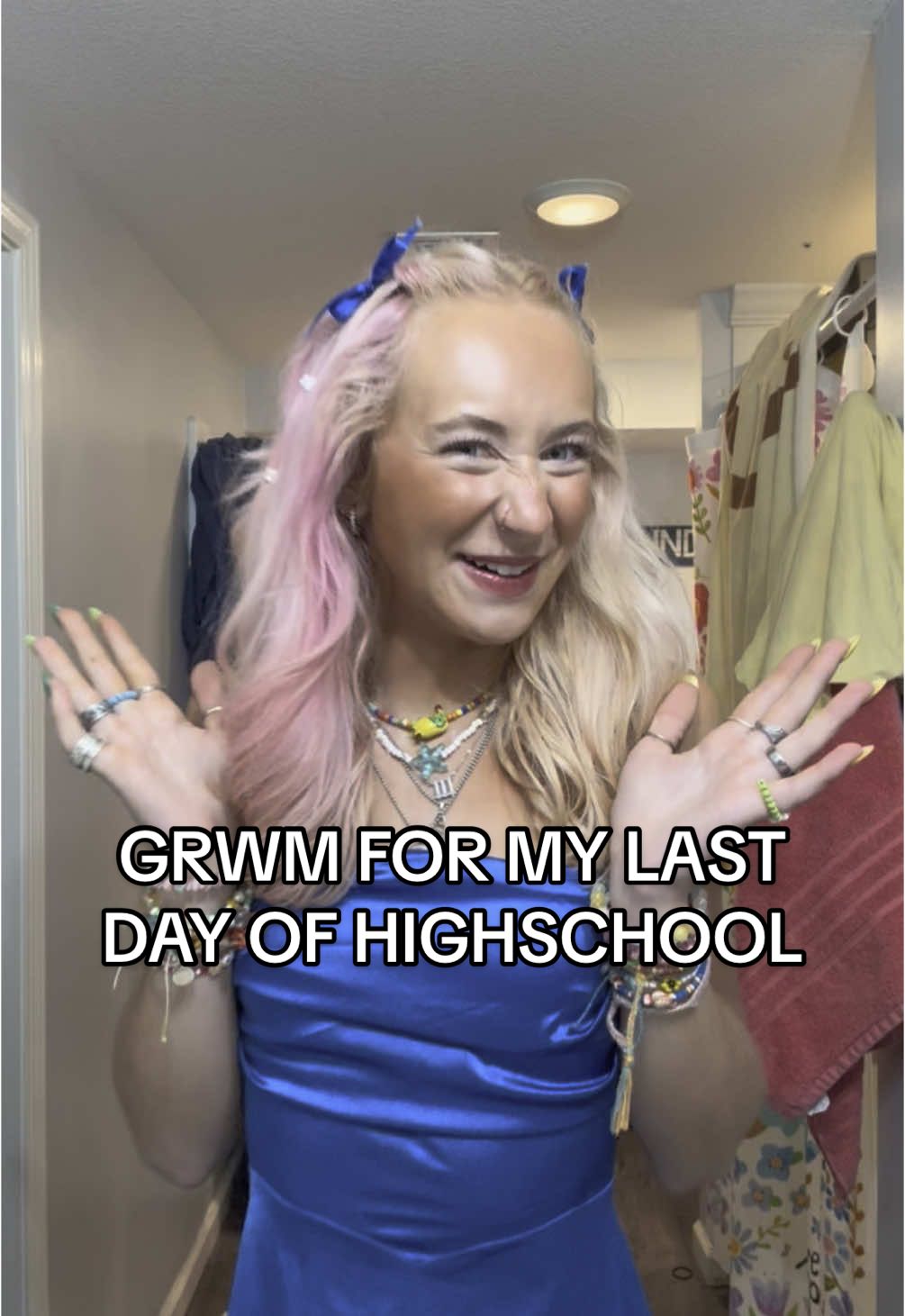 LAST DAY OF HIGHSCHOOL EVER LETS FREAKING GOO . . . #grwm #grwmroutine #grwmacc #lastdayofschool #makeupinspo #tartecosmetics #elfcosmetics #senioryear #outfitcheck #dress #jewelry #highschool #getreadyforschool #viral #musictok 